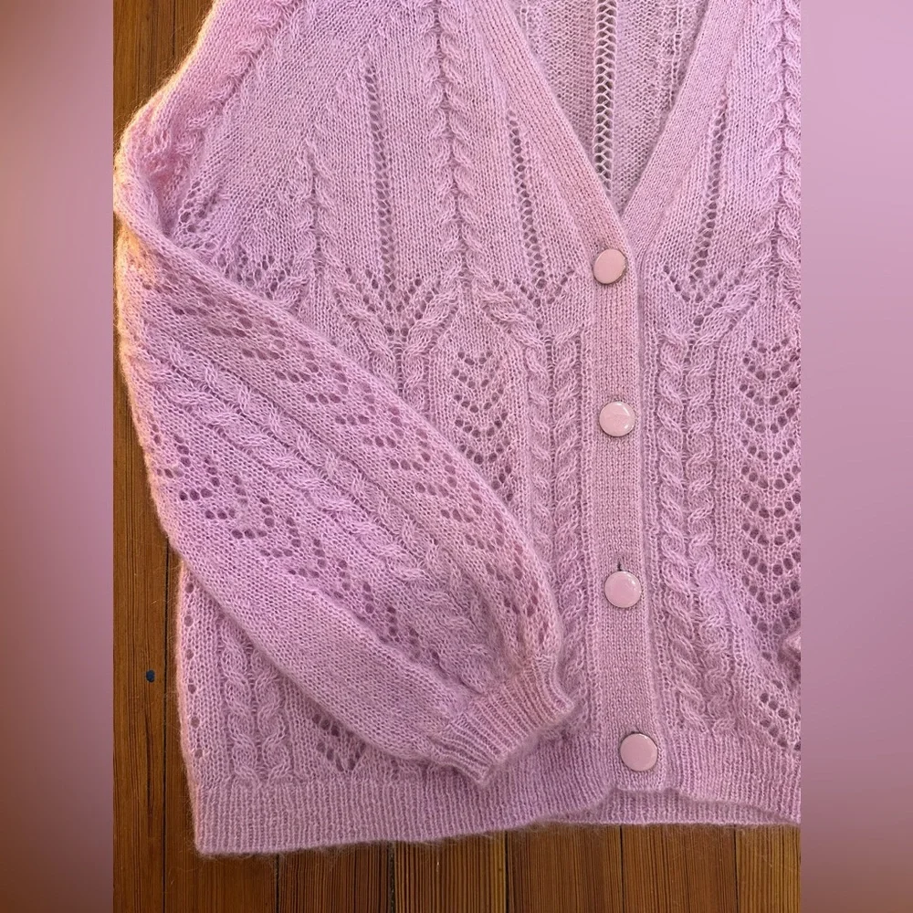 Sezane Lilac Openwork Knit Cardigan - Picture 5 of 9
